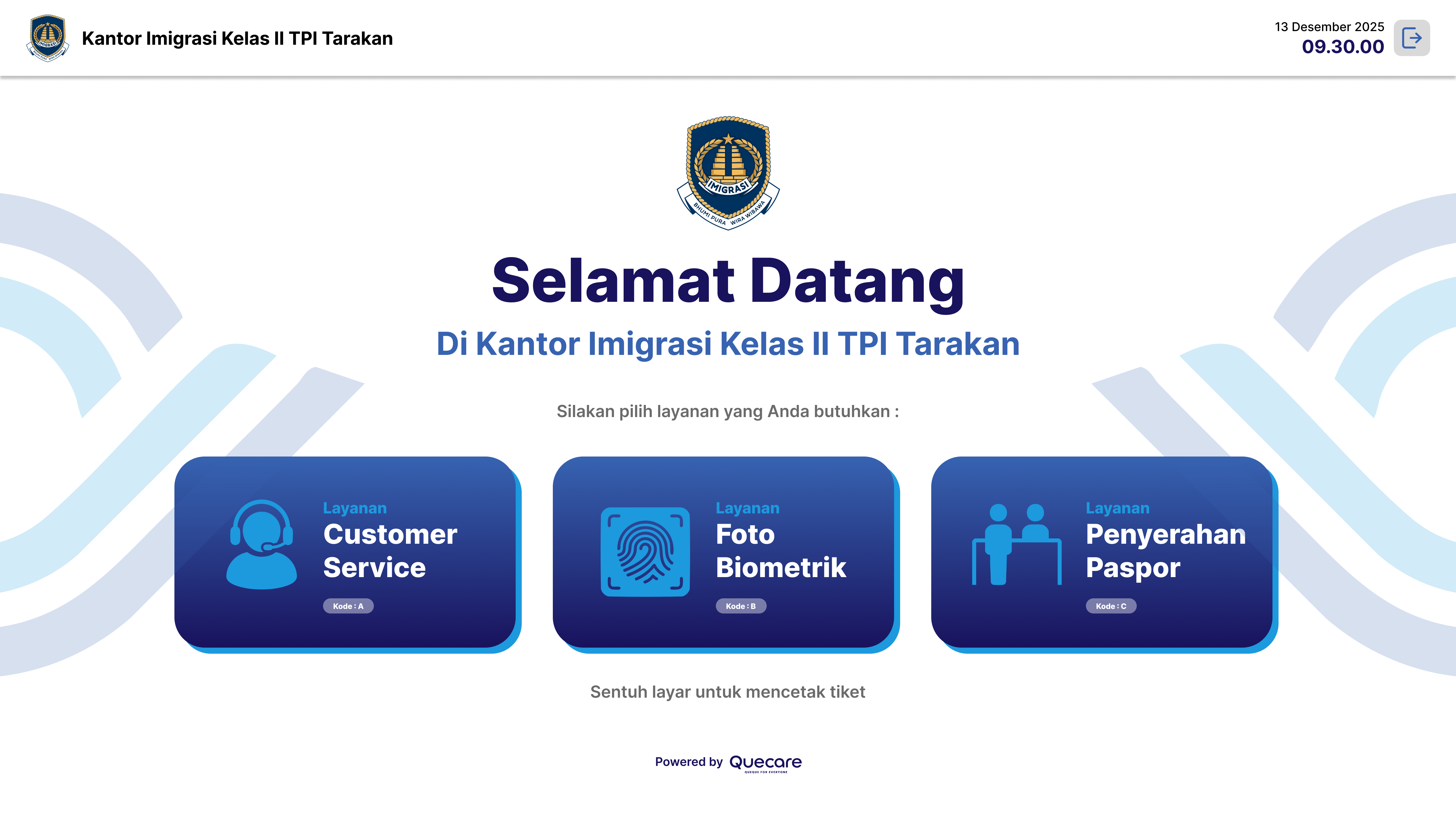 Tampilan Cetak Antrian (Kiosk)